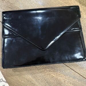 Vintage Black Patent Leather Envelope Clutch Oversize by Saks Fifth Ave